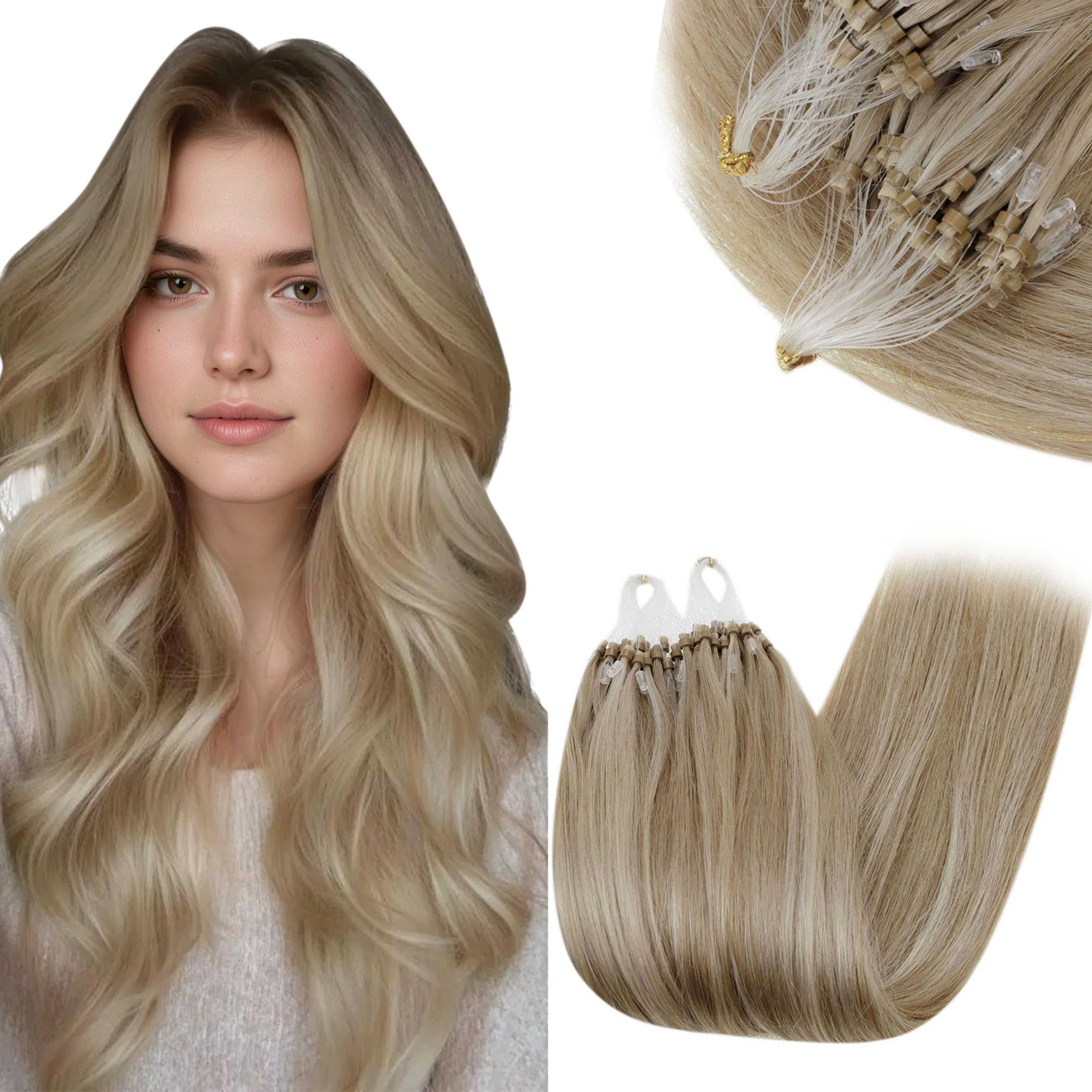 RUNATURE Micro Beads Hair Extensions Real Human Hair Blonde Ombre Micro Ring Hair Extensions Blonde Remy Straight for Natural Look Micro Hair 50g 50s 22 Inch #16/22 — image 1