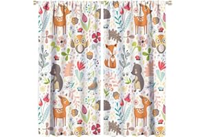 DDCBNS Kids Forest Animal Curtains,Each Panel W21 x 45L,Baby Room Cartoon Animal Cute Bear Deer Fox Curtains for Boys Girls Bedroom Living Room Nursery Study 2 Panels Total Size 42 x 45 Inch