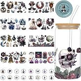 Gothic UV DTF Cup Wrap - 10 Sheets Dark Aesthetic UV DTF Cup Wraps for 16 oz Glass Cups, Black Rose Goth Skull Witch UV Rub Transfer Stickers, Personalized Waterproof Water Bottle Decals Gifts
