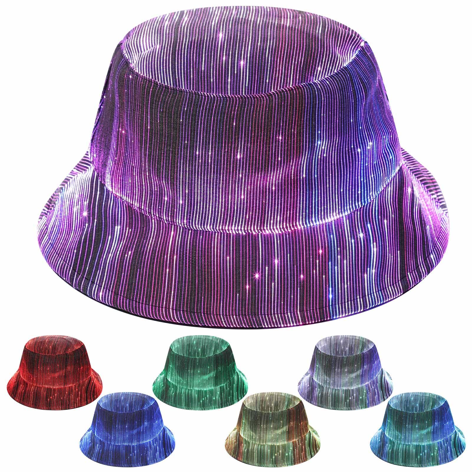 Geyoga LED Rave Bucket Hat Light up Fisherman Cap 7 Colors Glowing in ...