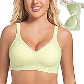 PRETTYWELL Wireless Bras for Women Molded Cup Comfort Seamless Push up No Underwire V-Neck Everyday Bra A to D Cup