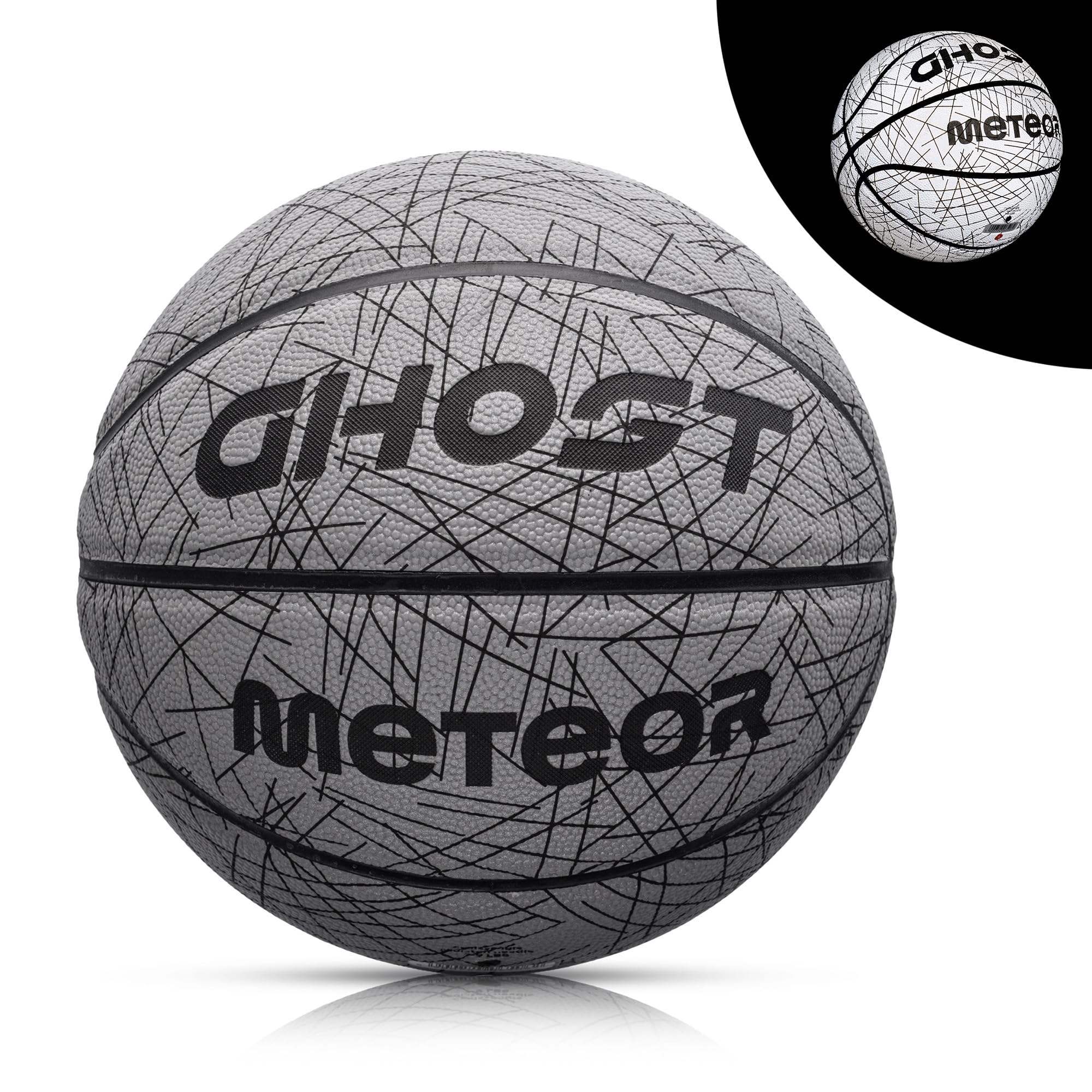meteor Layup Basketball – Indoor & Outdoor Training Ball for Kids’ Hands - Abrasion Resistant, Non-slip Surface - Basket ball Deep Grooves for Better Grip - Size 7 - White