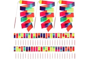 Yilloog 50 Pcs Ribbon Dancing Wands Party Favors, 78.7 Inch Artistic Gymnastics Ribbon Streamers Twirling Wands, Rainbow Birthday Decorations