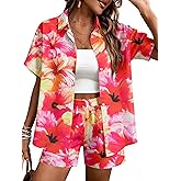 UNIQUEONE Hawaiian Outfits for Women: 2 Piece Hawaiian Luau Outfits Tropical Floral Print Beach Vacation Sets