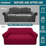 Granbest High Stretch Sofa Cover 3 Seater Wine Red Non Slip Jacquard Spandex view 5