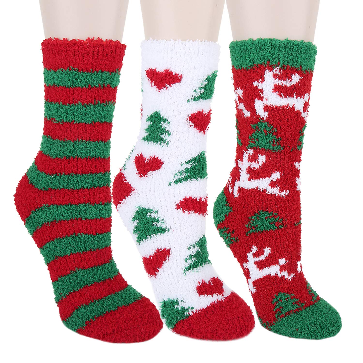 Happypop Slipper Socks Stripe Dot Fuzzy Crew Winter Warm Socks Thermal Socks Christmas Gift For Women