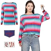 Halloween Costume for Women Horror Rainbow Striped Tee Casual Long Sleeve Shirt Tops