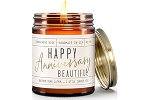 SOY AND SASS Anniversary Gifts for Women - 'Happy Anniversary Beautiful' Candle, w/Sandalwood Rose - infused w/Essential Oils I Happy Anniversary Gifts for Her I Anniversary Gifts for Wife I 50Hr Burn, USA Made