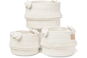NaturalCozy 3-Piece Decorative Storage Basket Set – Cotton Rope Woven Baskets for Organizing! Small Storage Bins for Nursery Baby Stuff, Gift, Montessori, Dog Toy Bin, Cat Toys, Bathroom Shelves