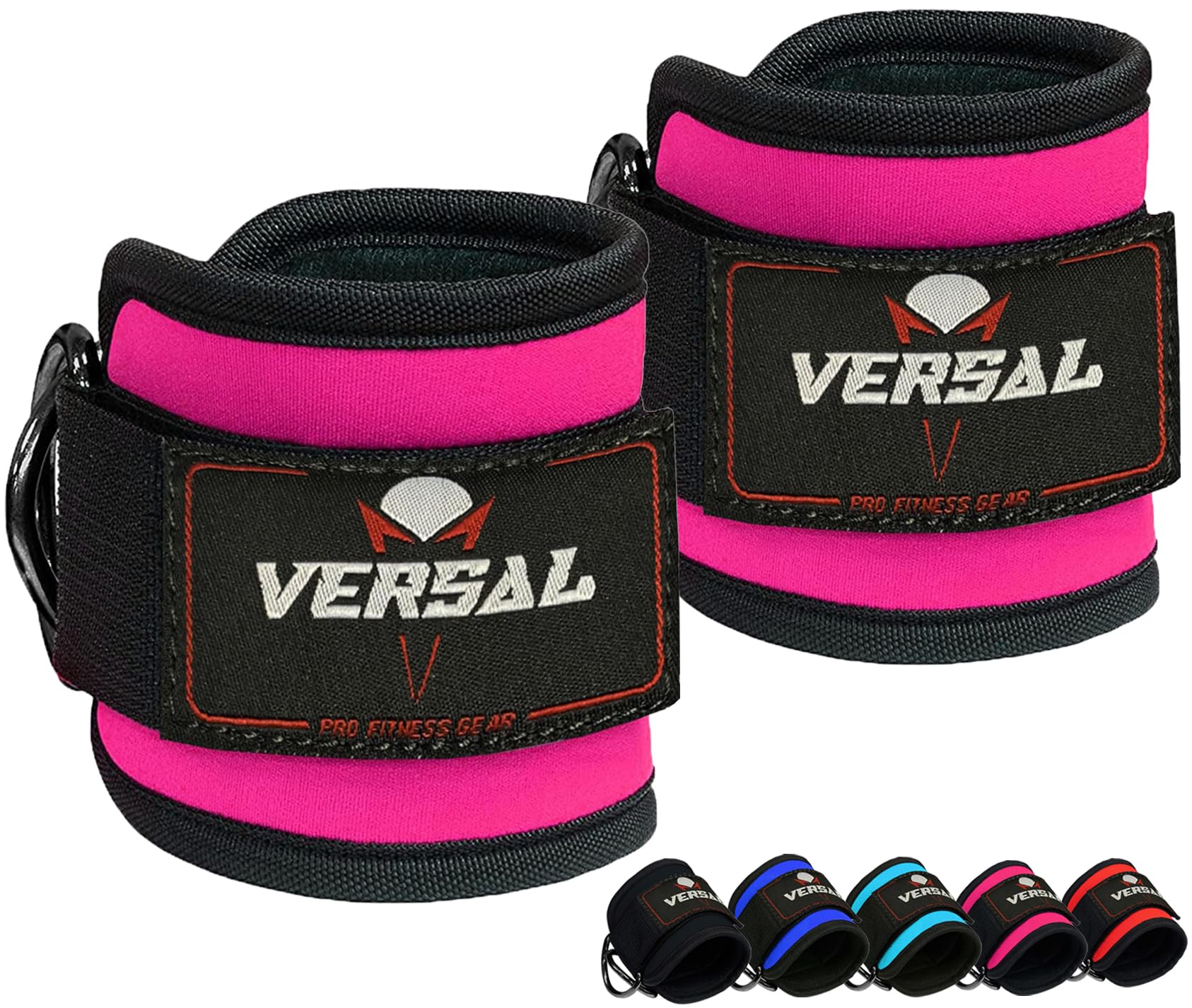 VERSAL Ankle Straps for Cable Machines Attachment Gym Cuff 7mm Padded Double D Weight Lifting Ankle Strap for Men Women,Glute Workouts,Leg Extensions,Curls,Booty Hip Abductors (Pair, Pink)