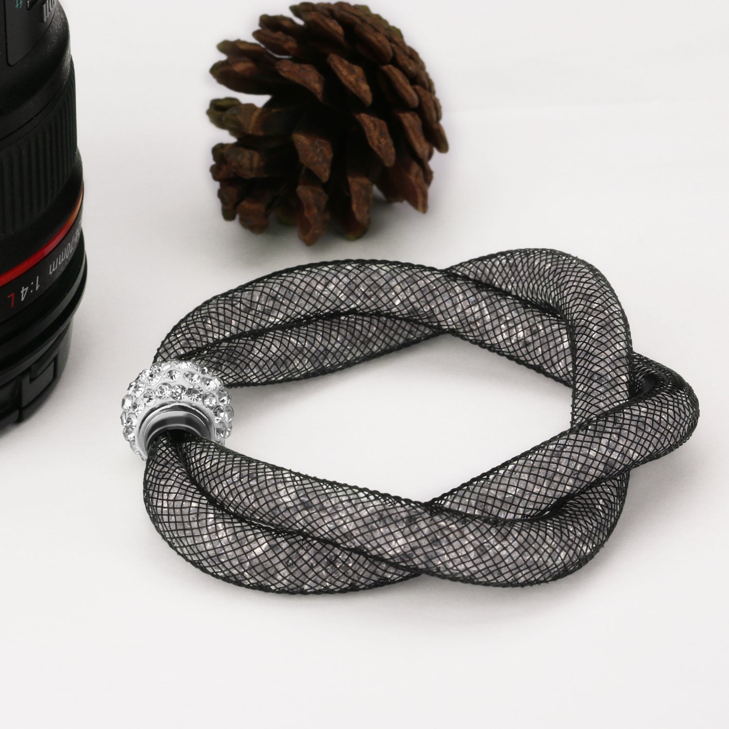 Mesh Double Stardust Bracelets,UHIBROS Stardust Twisted Mesh Bracelets With Crystal Stones Filled Magnetic Clasp Charm Bracelets Bangles Strand Bracelet For Women Gifts