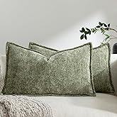 DEZENE Pack of 2 Sage Green Christmas Decorative Throw Pillow Covers 12x20 Cozy Soft Chenille Accent Vintage Rectangular Lumbar Couch Pillow Covers for Home Decor Bed Sofa Living Room