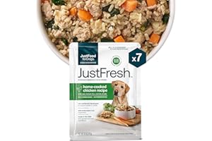 JustFoodForDogs JustFresh Wet Dog Food, Fresh Pet Meals and Toppers with No Preservatives, Resealable Package, Human Grade, Home-Cooked Chicken, 12 oz - 7 Pack