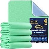 4 Pack 24” x 24” Extra Heavy Absorbency Washable Underpads, Waterproof Nursing Pads Incontinence Bed Pads, Reusable Washable