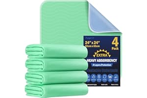 FYGRIP 4 Pack 24” x 24” Extra Heavy Absorbency Washable Underpads, Waterproof Nursing Pads Incontinence Bed Pads, Reusable Washable Pee Pads for Dogs, Diaper Changing & Adults, Washable Puppy Pads