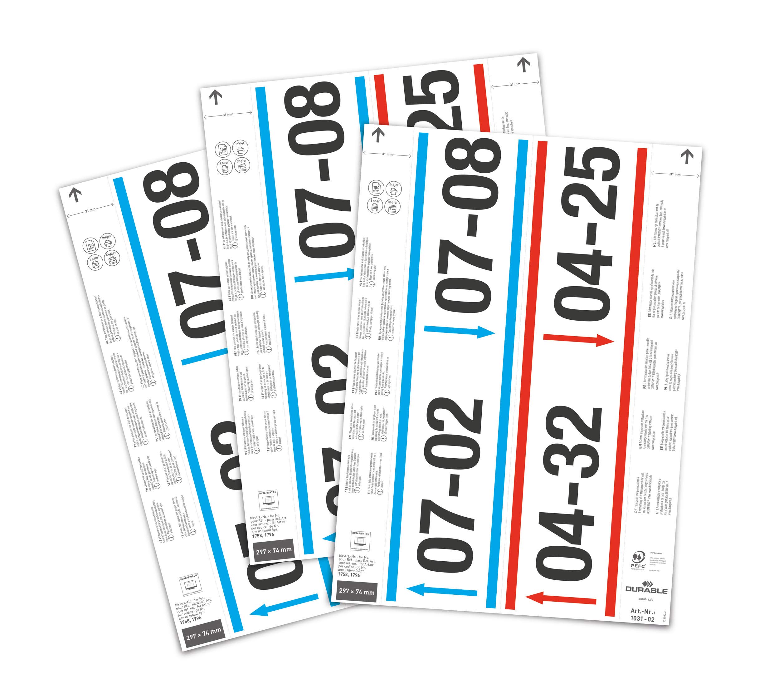 Durable Insert Labels 297 x 74 mm for Ticket Holders, 40 Labels on A4 Sheets, White, 103102