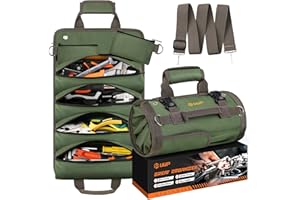 Tool Bag Roll Up, UUP Heavy Duty Portable Soft Tool Storage Organization, Foldable Empty Rollup Organizer with 2 Small Pouches, Rollable Carrying Toolbag, Dad Men Mechanic Welding Birthday Gift, Green