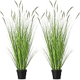 Jexine 2 Pieces Faux Plants Outdoor 4 ft Horsetail Reed Grass with Green Spikes Tall Artificial Grass Plant Potted Faux Greenery Floor Plants for Housewarming Gift House Garden Lobby Outdoor