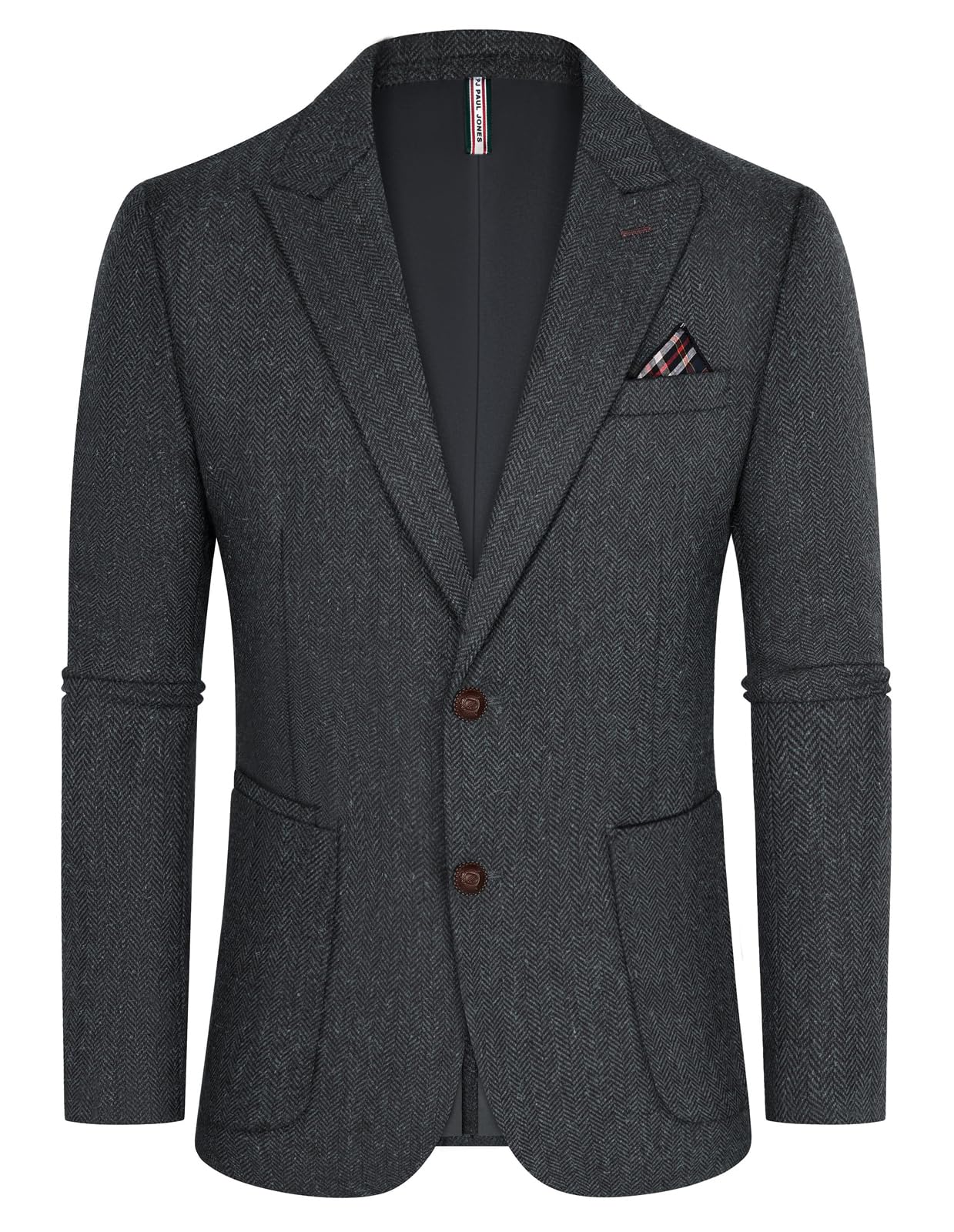 Photo 1 of PJ PAUL JONES Mens Vintage Blazers Wool Blend Peaked Lapel Sport Coat British Herringbone Blazer 2 Buttons Dark Grey XL