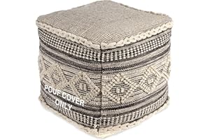 REDEARTH · UNSTUFFED Pouf Ottoman Cover Textured Boho Storage Cube Poof Decorative Pouffe Farmhouse Footrest Accent Footrest for Living Room, Bedroom;100% Cotton (18"X18"X18", Diamond Virgule Black)