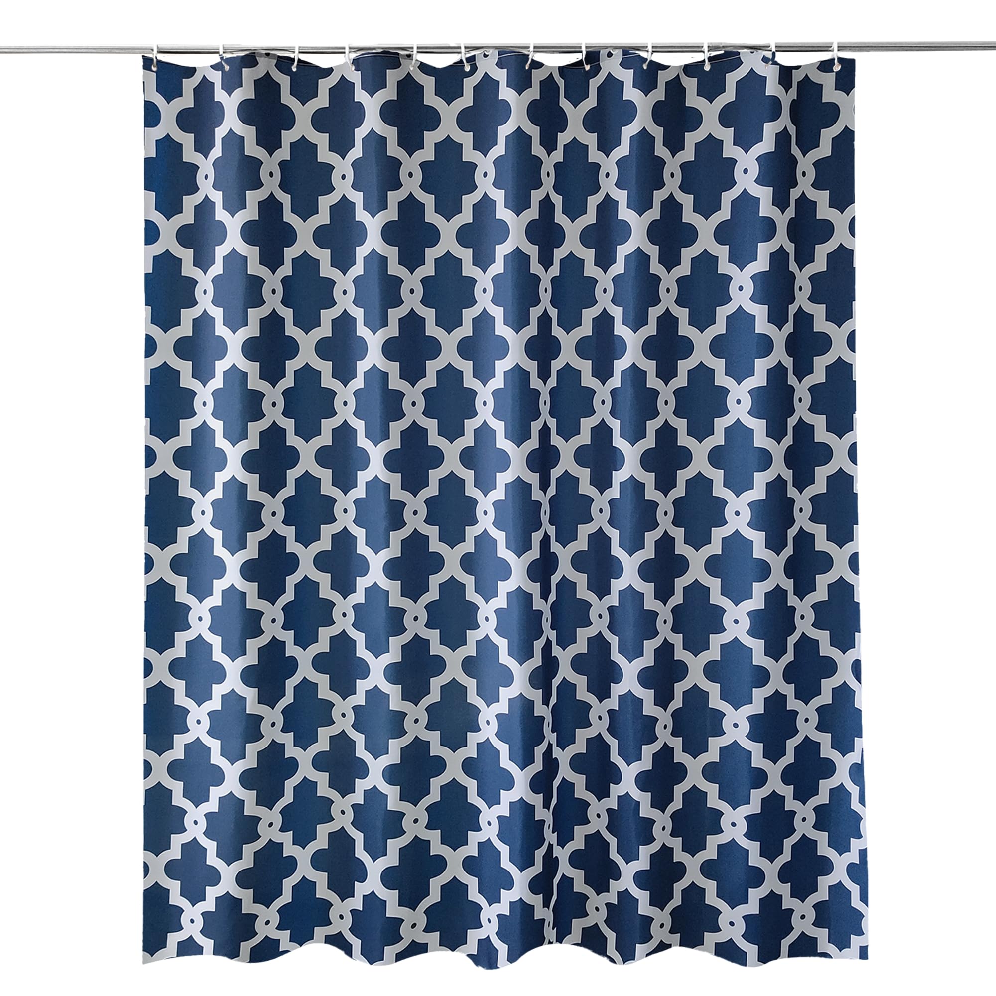 Trimming Shop Trellis Blue Shower Curtain - Polyester Fabric Bathroom Curtain, Waterproof & Mould Resistant, With 12 Hooks, Washable 180x200cm Long Shower Liner, Blackout Design for Stylish Bathroom