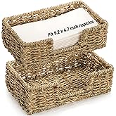 Pumtus 2 Pack Woven Napkin Holders, Seagrass Guest Towel Serving Tray, Fit Napkins 8.2 x 4.7 Inch, Disposable Paper Hand Towel Basket, Rattan Flat Napkin Dispenser for Bathroom Kitchen