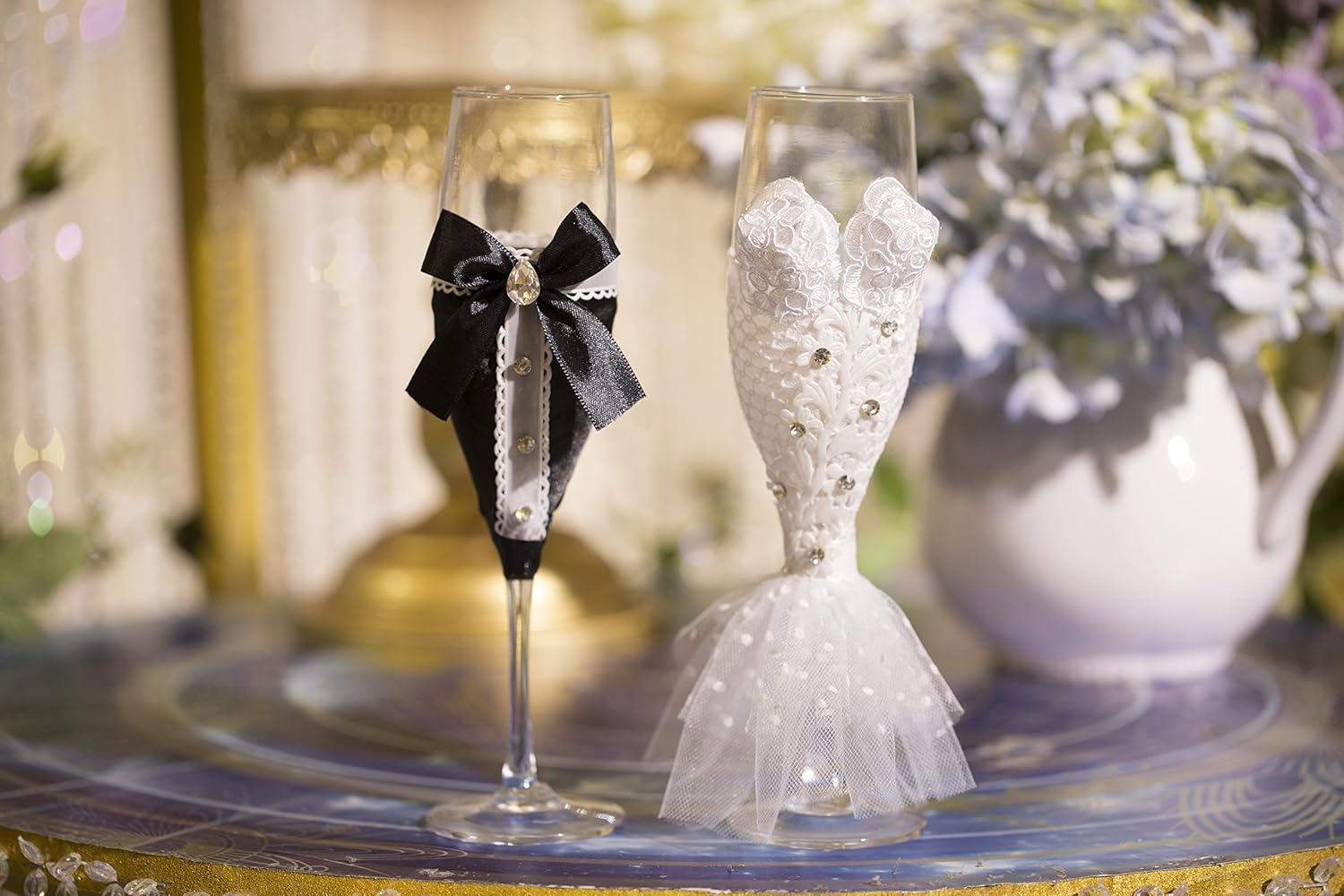 Personalized Wedding Dress Wine GlassesULA Handmade Bride and Groom