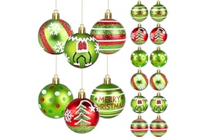 Artmag 18pcs Christmas Balls Ornament 2.4 Inch Glittering Hanging Xmas Balls for Tree Decoration Red Green Plastic Christmas 