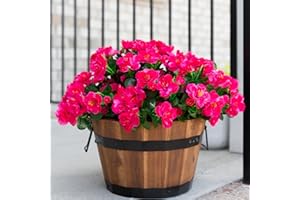 HOPPWODD Artificial Faux Outdoor Flowers Plants for Spring Decoration, Fake Silk Hotpink Camellia UV Resistant Look Real for Planter Pot Outside Porch Patio Balcony Garden Yard Home, 3 Bundles