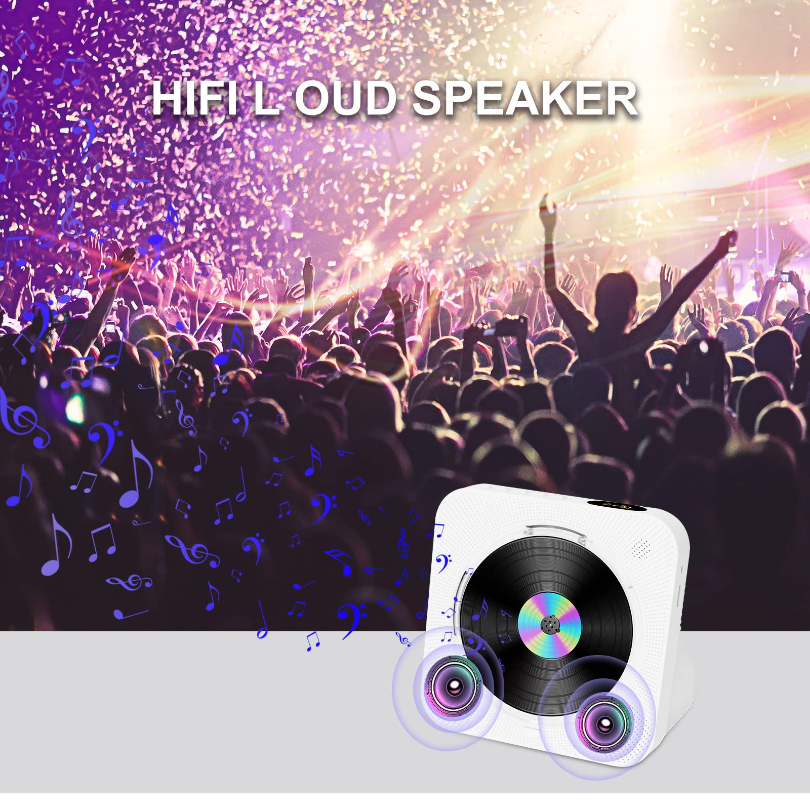 Portable Desktop CD Player for Home, with Timer, Remote Control, Inner Sperakers and Side LCD Screen Display Support FM Radio/USB/Bluetooth/CD Four Modes, Gift for Music Lovers