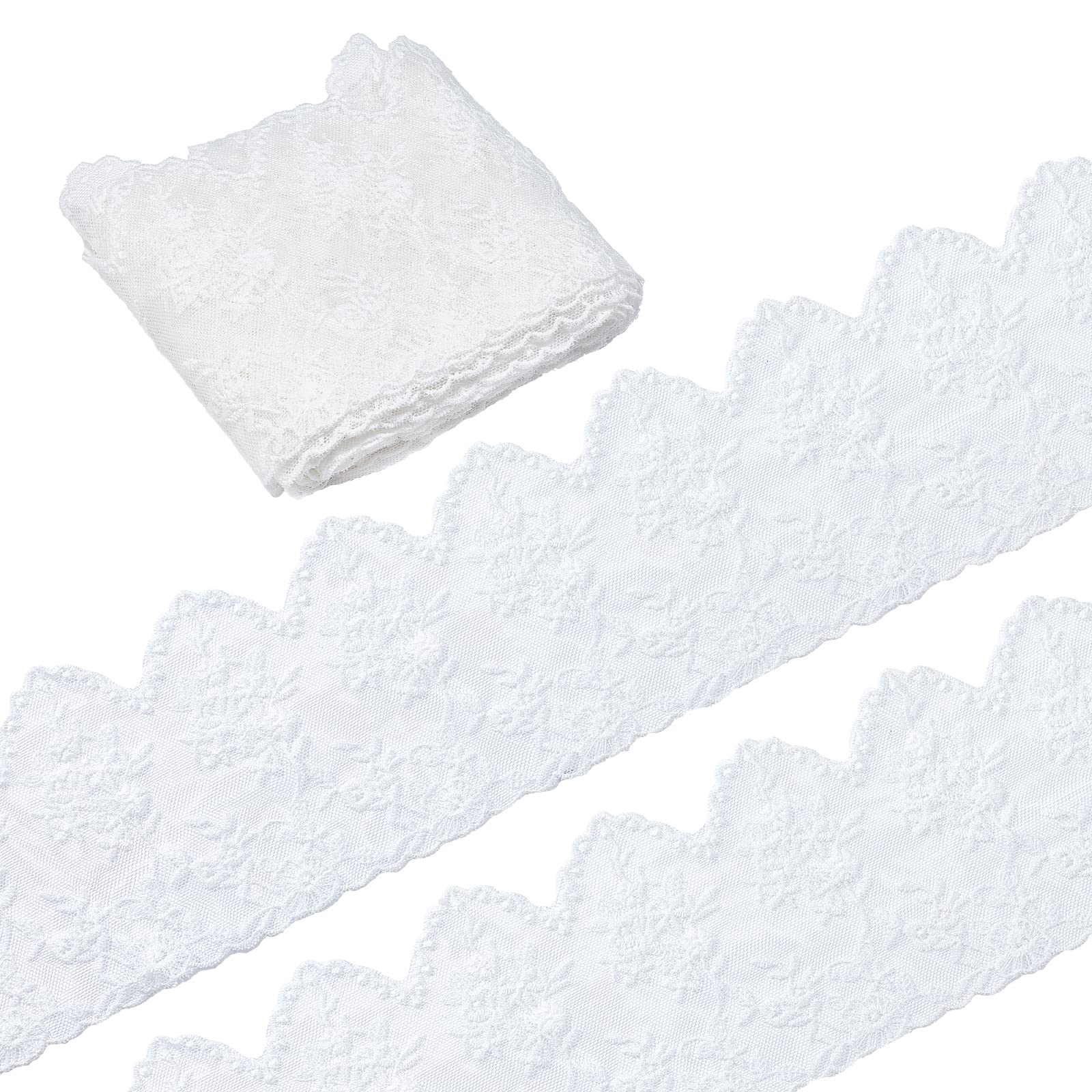 GORGECRAFT 5 Yards 4.3 Inch Wide Lace Edge Trim Ribbon Floral Lace Ribbon White Flowers Embroidered Tulle Edging Trimmings for DIY Sewing Crafts Dress Tablecloth Hair Band Wedding Decorations