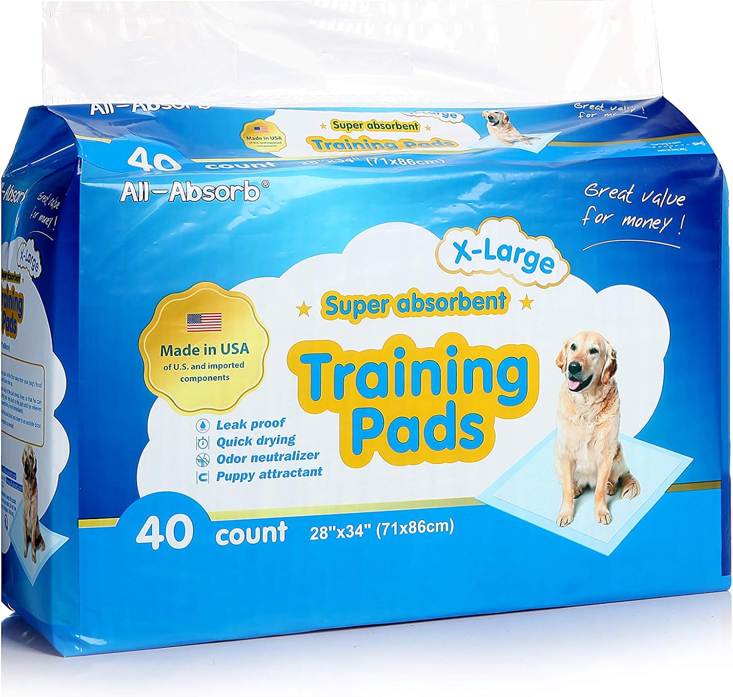 All-absorb Extra Large Training Pads 28-inch By 34-inch, 40-count : Pet Training Pads : Pet Supplies