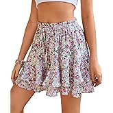 SimpleFun Womens Skorts Floral Ruffled Chiffon Flowy Shorts Summer Flared Mini Skirts