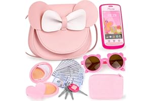 Oisacirg Play Purse for Little Girls, 23PCS Toddler Purse with Pretend Makeup for Kids, Princess Toys Includes Crossbody Bag, Phone, Wallet, Keys, Kids Toy Purse Birthday Gift Toys for Girls 3 4 5 6+