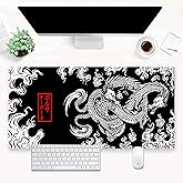 Black and White Mouse Pad Extra Large Gaming Mousepad XL Dragon Desk Mats Japanese Full Desk Keyboard Mat Computer Pad Desk Matt with Stitched Edges Non-Slip Desktop Mat 31.5 x15.7 in