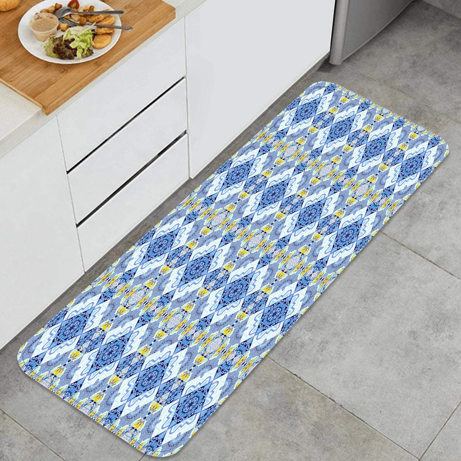 YANAIX Alfombra Cocina,Coloridos Azulejos Textiles simétricos de