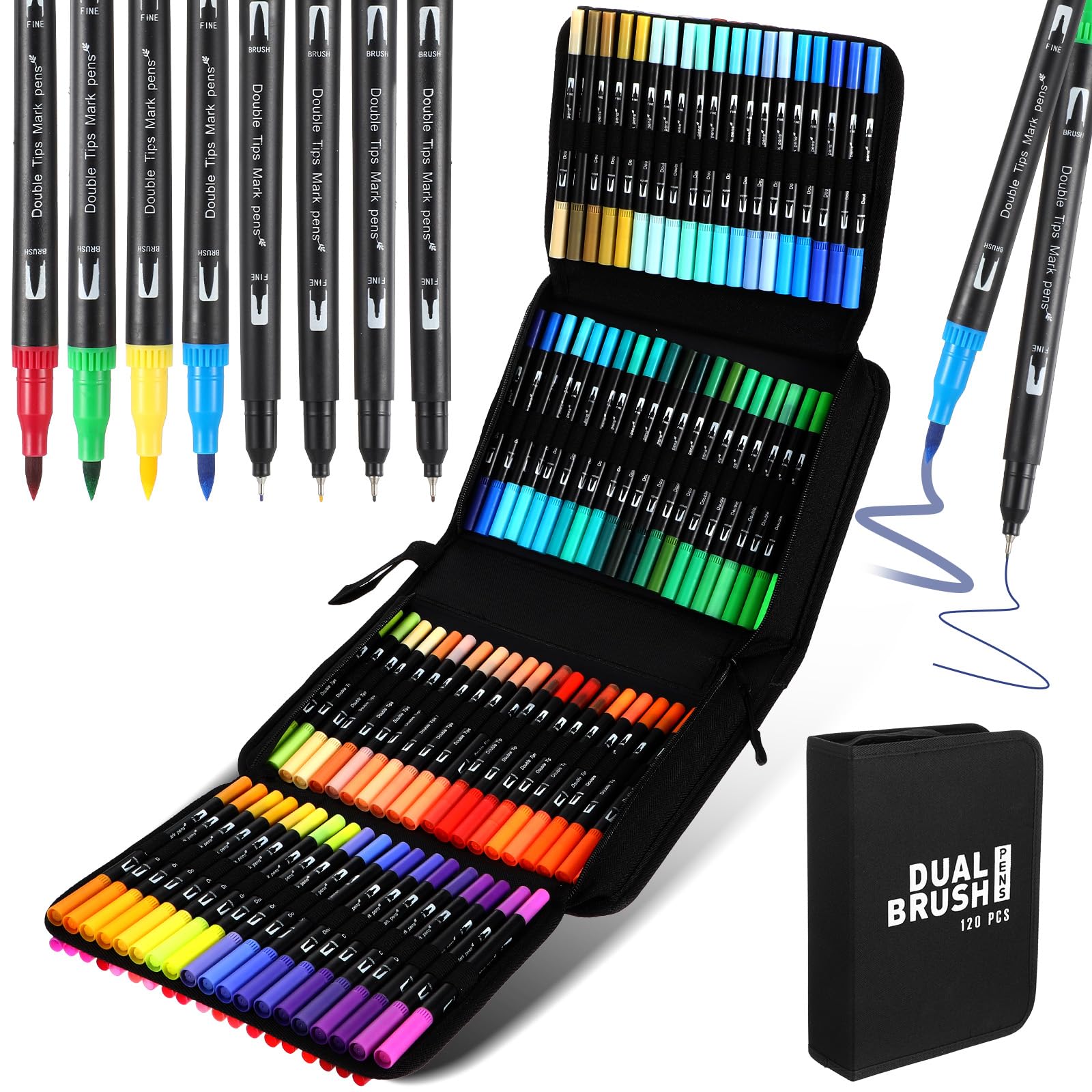 Photo 1 of 120 Colors Watercolor Paint Markers, Dual Tip Watercolor Paint Markers with Brush Fine Tip, Dual Marker Brush Pens for Adult Kids Coloring Books, Art Marker Set for Eggs Rocks Wood Canvas Ceramic