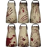 Cotwinter 6 Pcs Halloween Aprons with Pockets Skeleton Skull Bloody Apron | Gothic Prints, Butcher Apron Costume, Scary Kitchen Decor, Waterproof Nylon Fabric, for Halloween Baking Party Kitchen