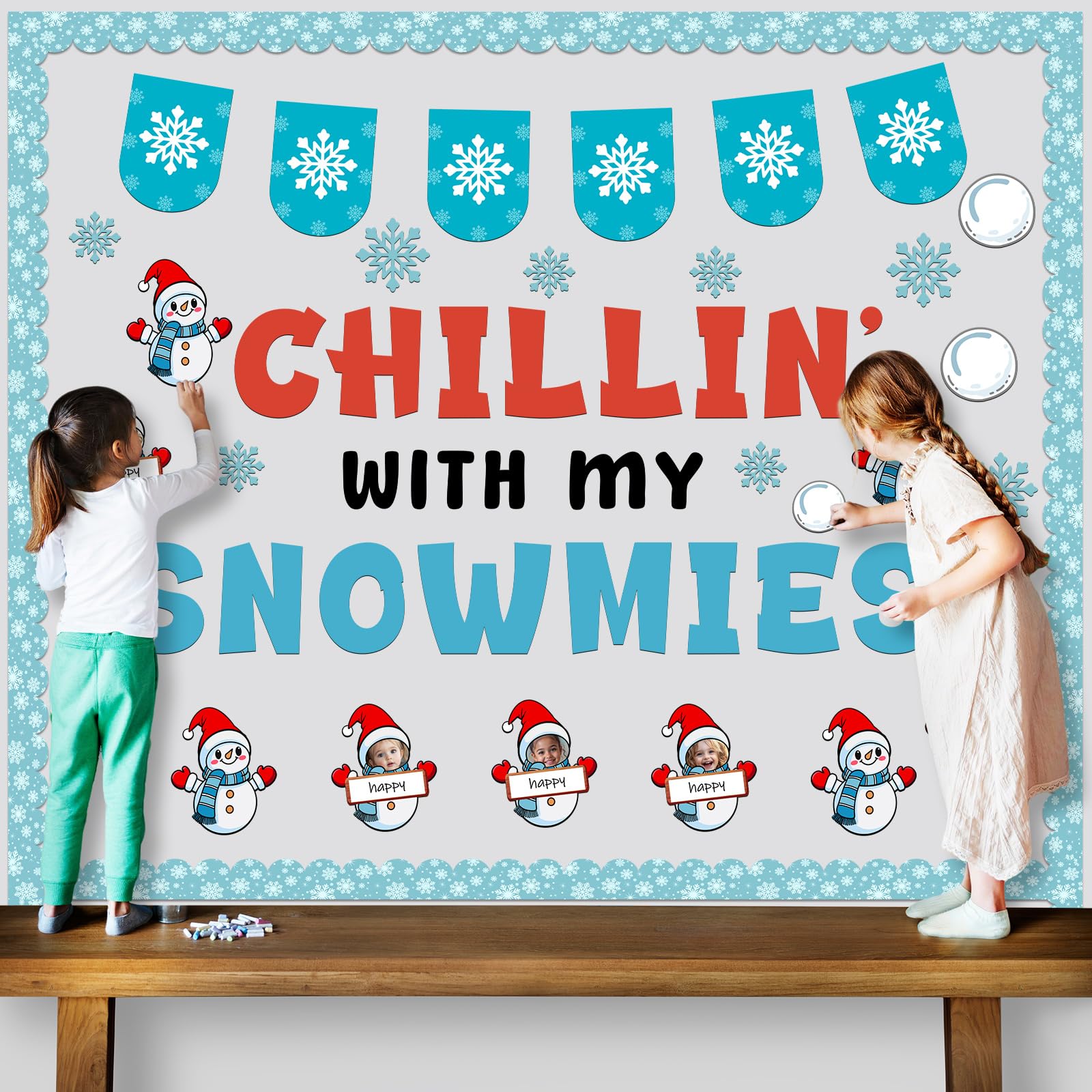 Photo 1 of Affrolling 127 Pcs Christmas Winter Bulletin Board Decorations Set Snowman Cutouts DIY Photo Wall Winter Classroom Decorations for Bulletin Board School Home Wall Decor Holiday Party Supplies