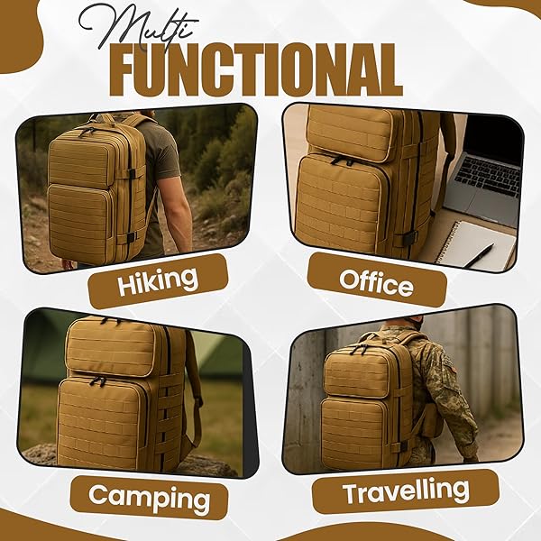 ADVANCAMP 45L MILITARY TACTICAL BACKPACK LARGE DAY PACK FOR MEN – MOLLE RUCKING ASSAULT RUCKSACK, HEAVY-DUTY WATER-RESISTANT BAG FOR HIKING, GYM, TRAVEL & OUTDOOR ADVENTURES – KHAKI