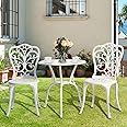 HOMEFUN Bistro Table and Chairs Set of 2 Outdoor -3 Piece Outdoor Patio Set, Butterfly Pattern Cast Aluminum Patio Bistro Set for Garden Balcony, Durable Rust All - Weather Resistance (White)