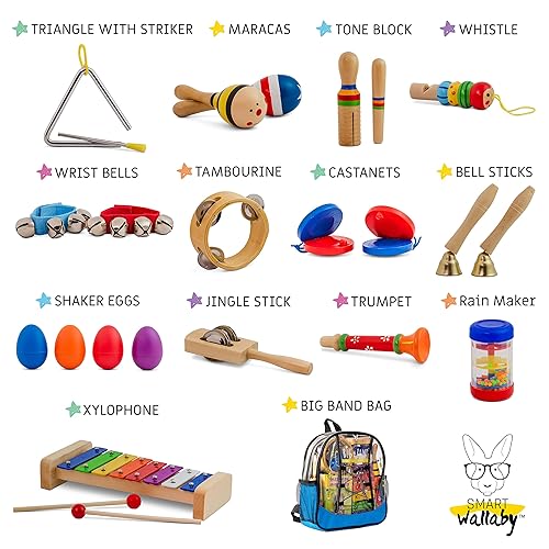 SMART WALLABY Toddler Musical Instruments Set, 25 pcs Wooden