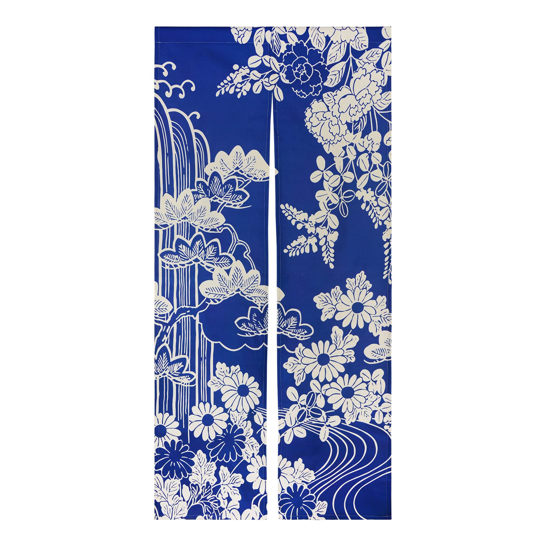 LIGICKY Japanese Noren Doorway Curtain Thick Cotton Linen Long Type Printed Door Tapestries for Home Decoration 85 x 180 cm, Blue (Chrysanthemum)