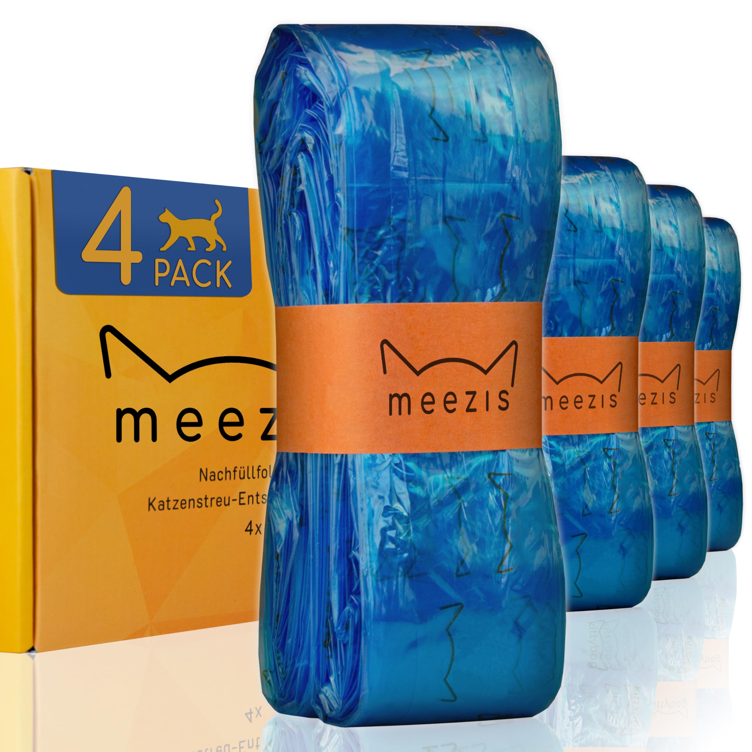 Meezis Refill Film 4-Pack - Compatible with Refill Cassettes for Cat Litter Disposal Buckets; Odour-Proof and Durable Refill Films for Cat Bin (Pack of 4)