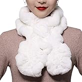 Valpeak Fur Scarves for Women Rabbit Fur Scarf Wrap Wave Cut Fur Neck Warmer Scarf for Winter Knitted Fuzzy Fluffy