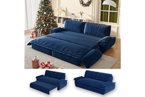 UPYOOE 70.1" Futon Sofa Bed Queen Size, Pull Out Bed, 3-in-1 Convertible Sleeper Sofa with 2 Soft Pillows, Modern Velvet Futon Couch for Living Room, Small Space, Apartment, Bedroom, Blue