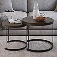Nesting Coffee Table Set – Set of 2 Small Round Tables Nest Together for Saving Space – Modern Industrial Living Room Tables by Lavish Home (Brown)
