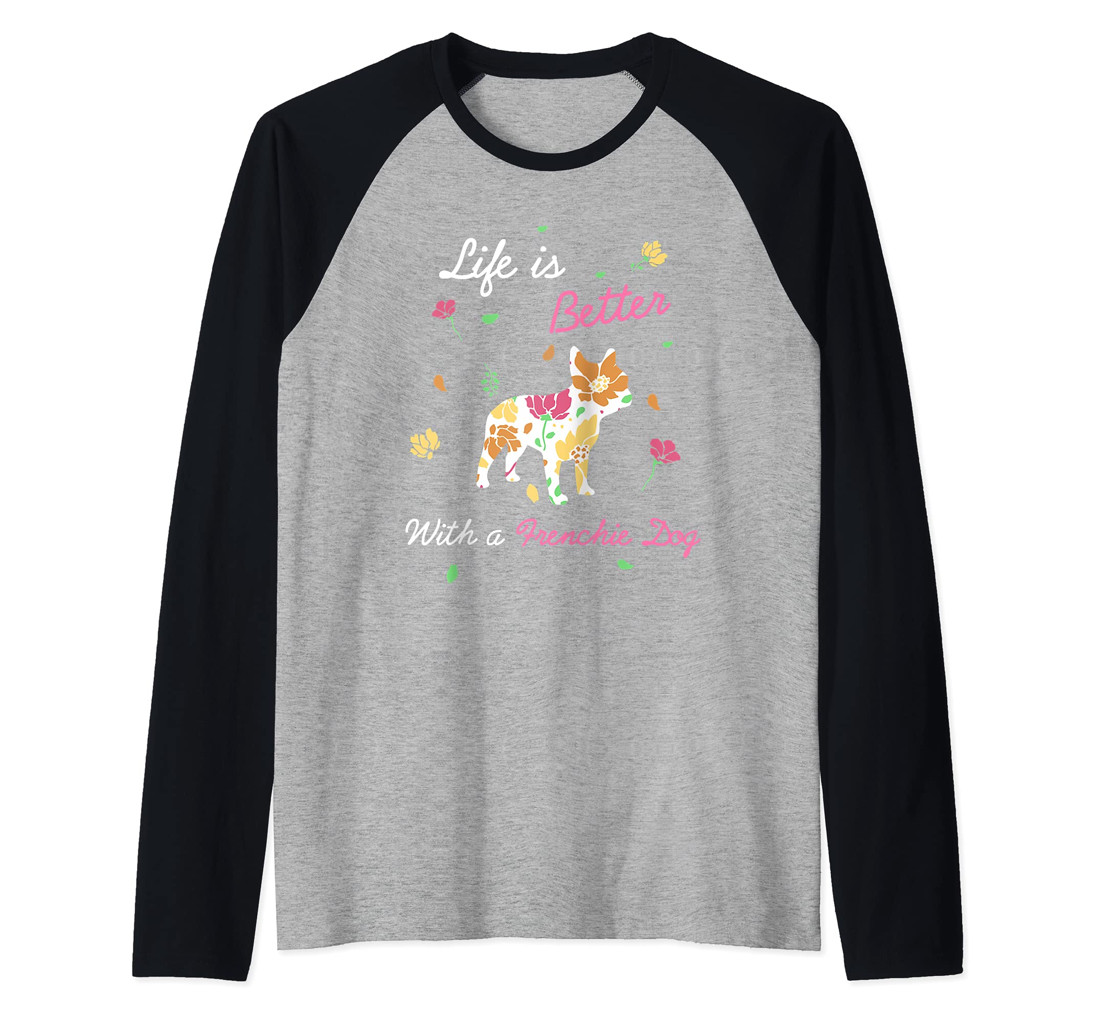 French Bulldog - Cute Girlie heart pink dog mom Frenchie Raglan Baseball Tee