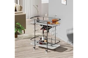 Benoss 2- Tier Bar Cart on Wheels, 30'' H Mobile Serving Wine Cart with Glass Holder and Wine Rack, Modern Rolling Drink Trol