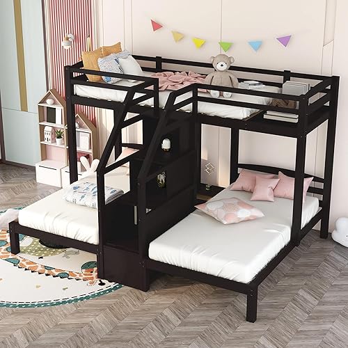 Harper Bright Designs Triple Bunk Bed with Stairs, Twin Bunk